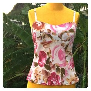 CINNAMON GIRL Hawaiian rose floral zip cami top rayon